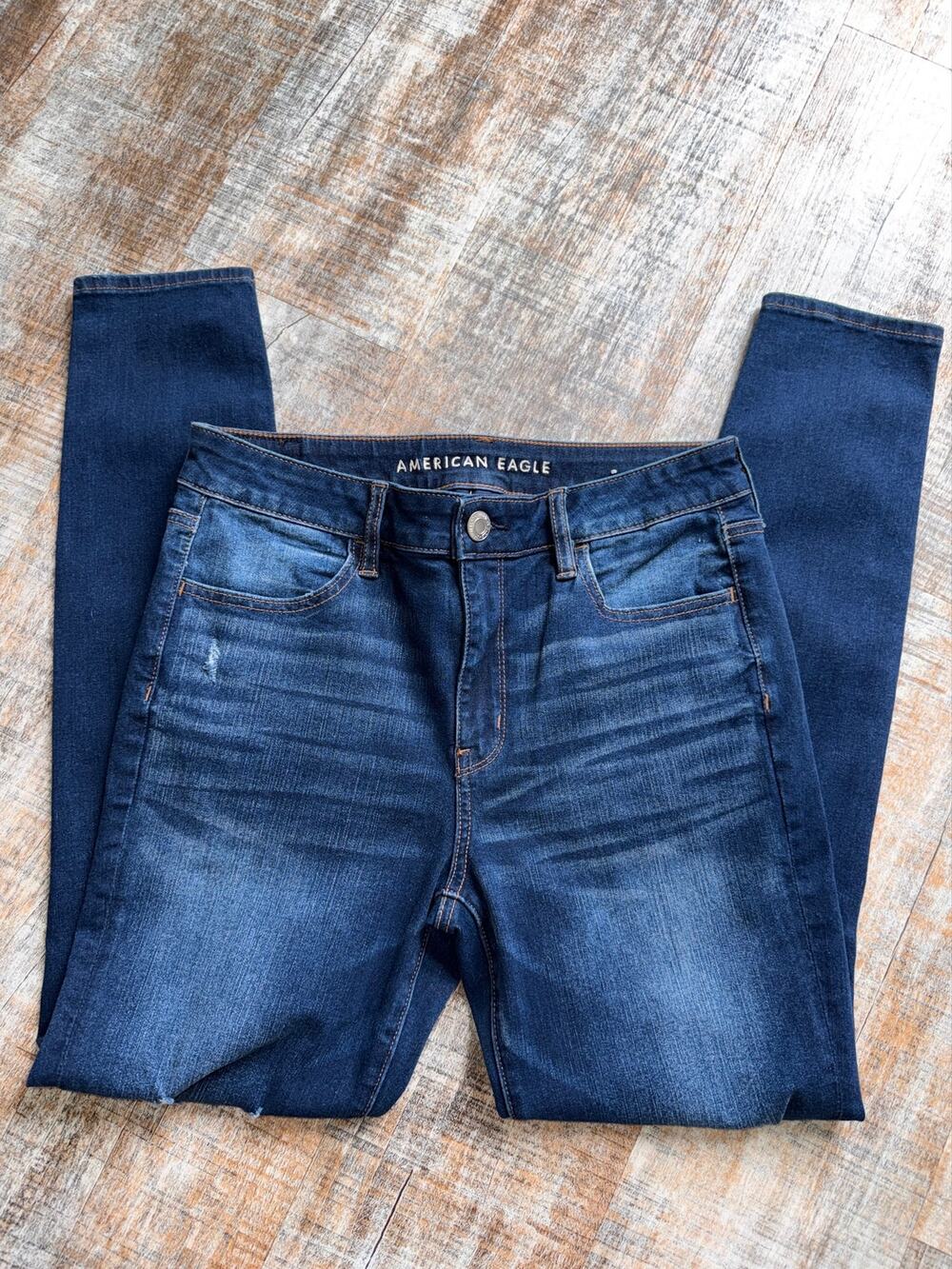 American Eagle Hi-Rise Jegging Next Level Stretch Distressed Dark Wash Jeans 10